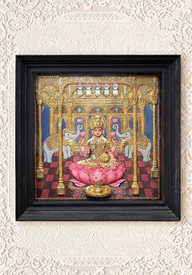 Goddess Lakshmi In A Mandap Tanjore Painting 24K Gold