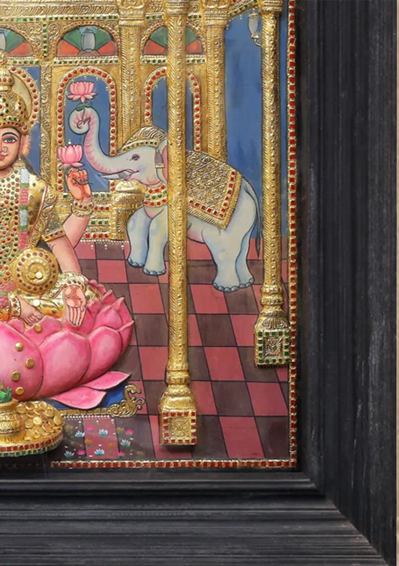 Goddess Lakshmi In A Mandap Tanjore Painting 24K Gold