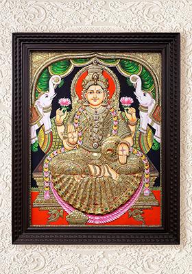 Devi Gajalakshmi Tanjore Painting 24K Gold