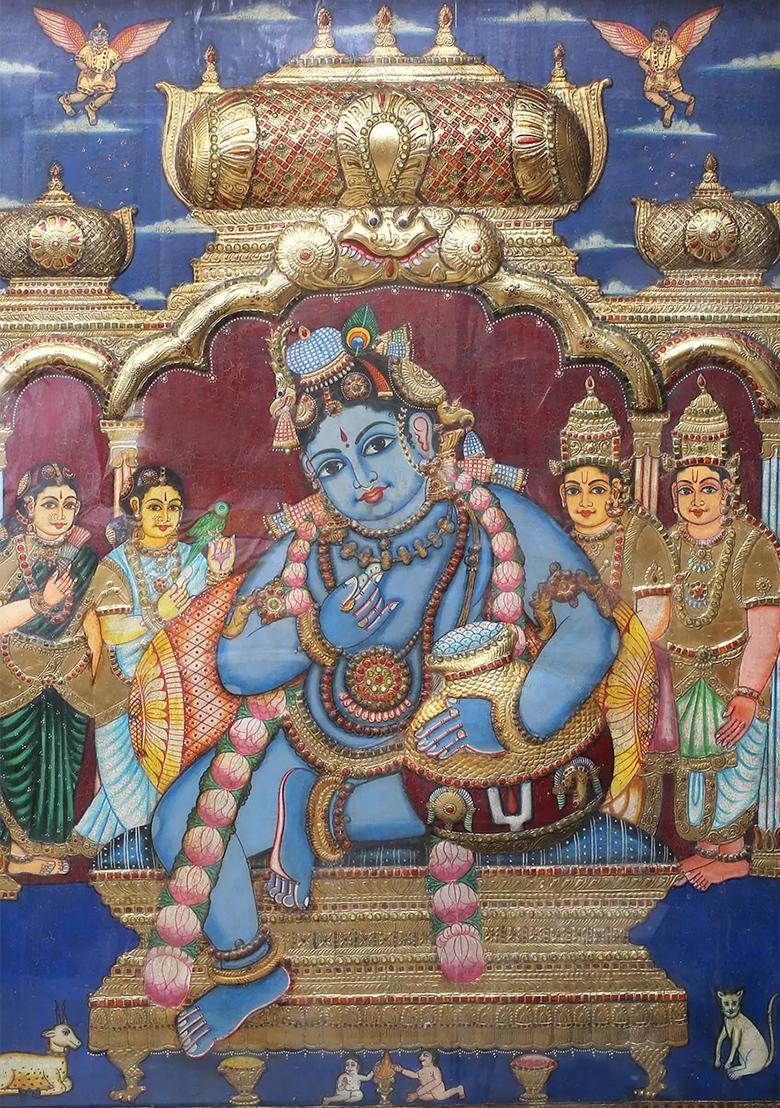 Butter Krishna Tanjore Painting 24K Gold