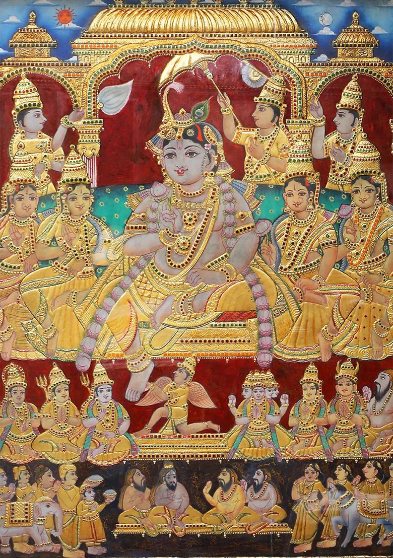 Darbar Krishna Tanjore Painting Royal 24K Gold