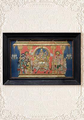 Shiva Parvati Seated On Nandi Tanjore Painting Divine Art With 24K Gold