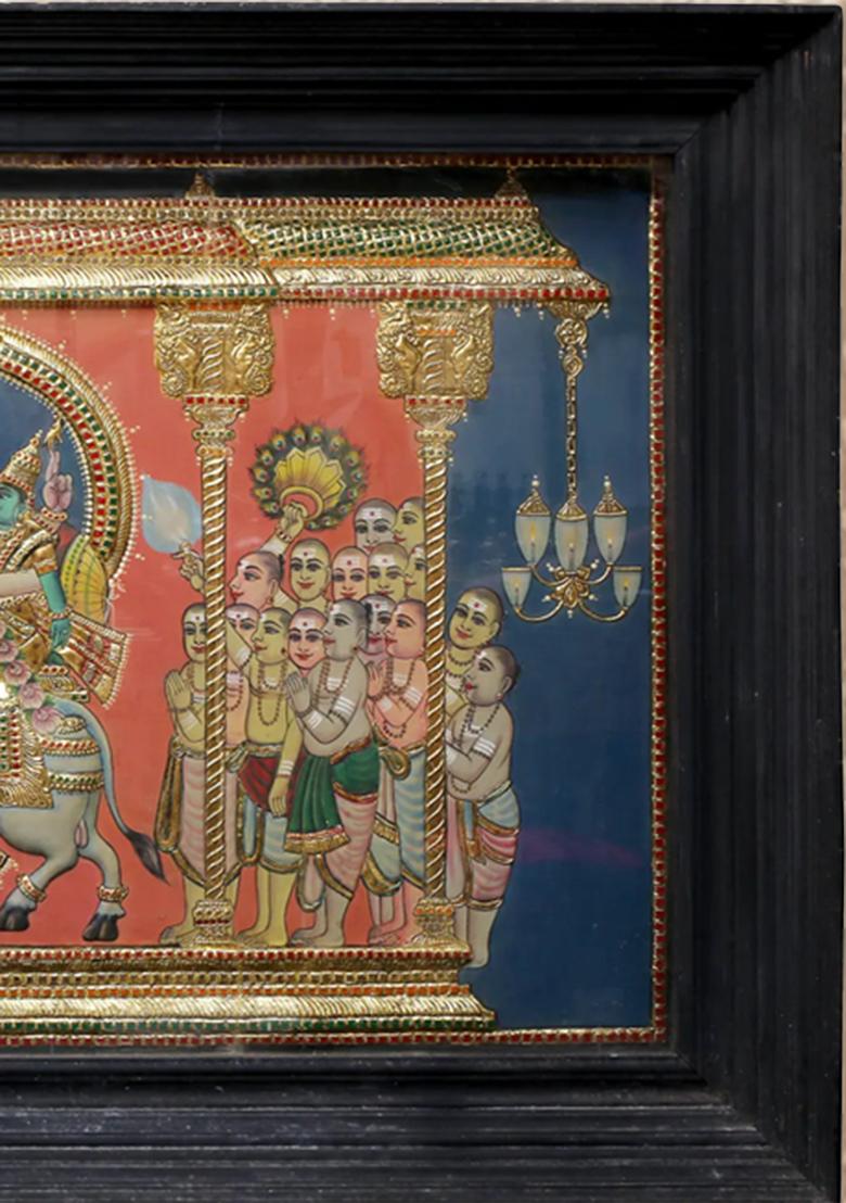 Shiva Parvati Seated On Nandi Tanjore Painting Divine Art With 24K Gold