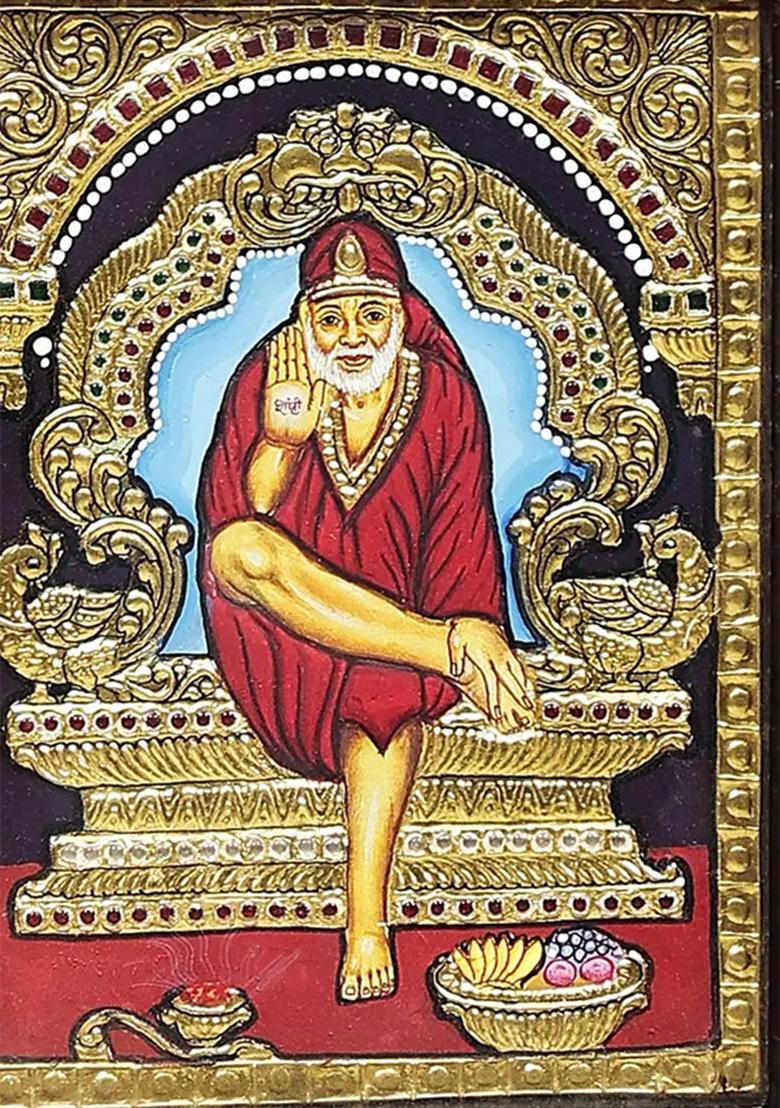 Shirdi Sai Baba Tanjore Painting Handmade Traditional Art With Gold
