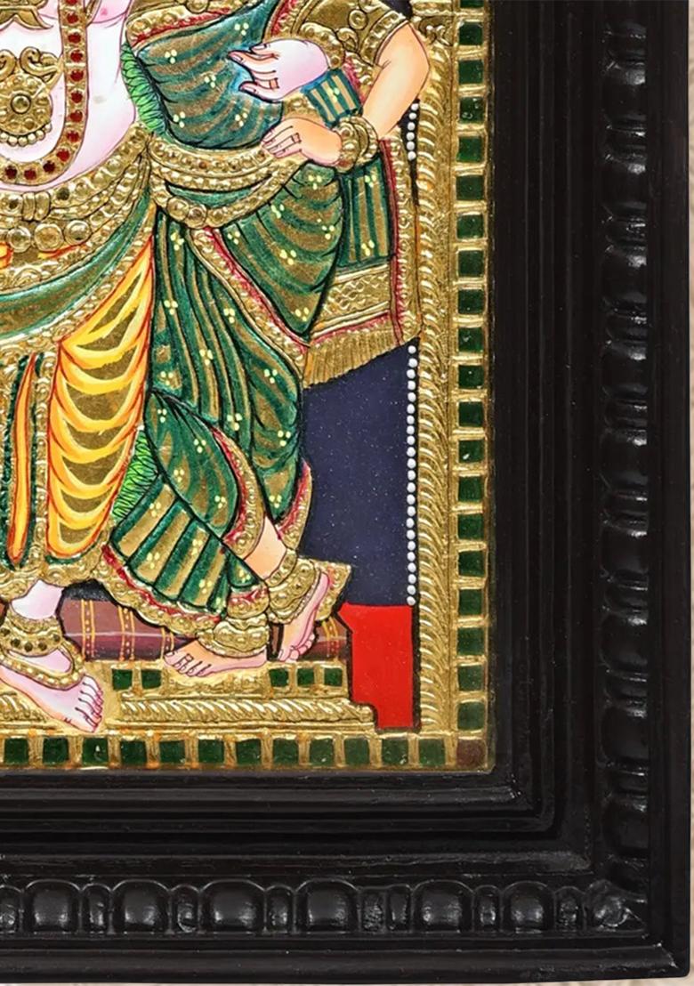 Krishna With His Queens Tanjore Painting Handmade Traditional Art With 24K Gold