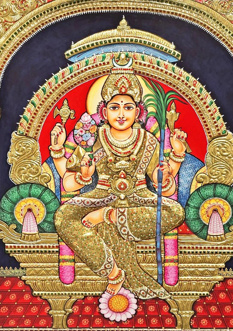 Large Goddess Rajarajeshwari Tanjore Painting Art With 24K Gold