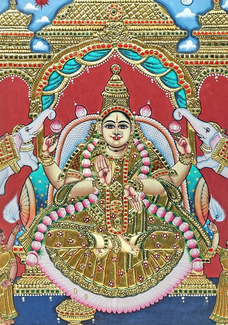 Padmasana Gajalakshmi Tanjore Painting