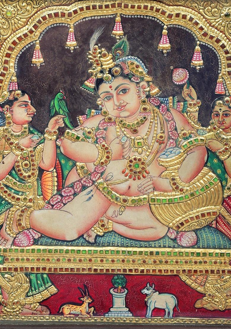 Navaneeta Krishna Tanjore Painting Art With 24K Gold