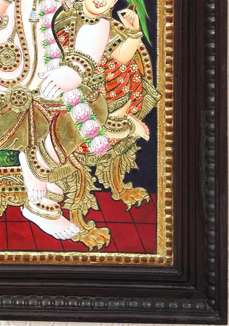 Shri Krishna With Rukmini Satyabhama Tanjore Painting Art With 24K Gold