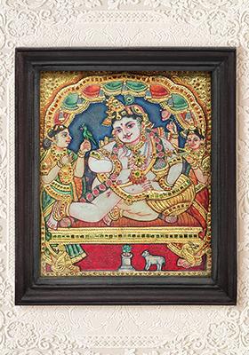 Navaneeta Krishna Tanjore Painting Artwork With 24K Gold