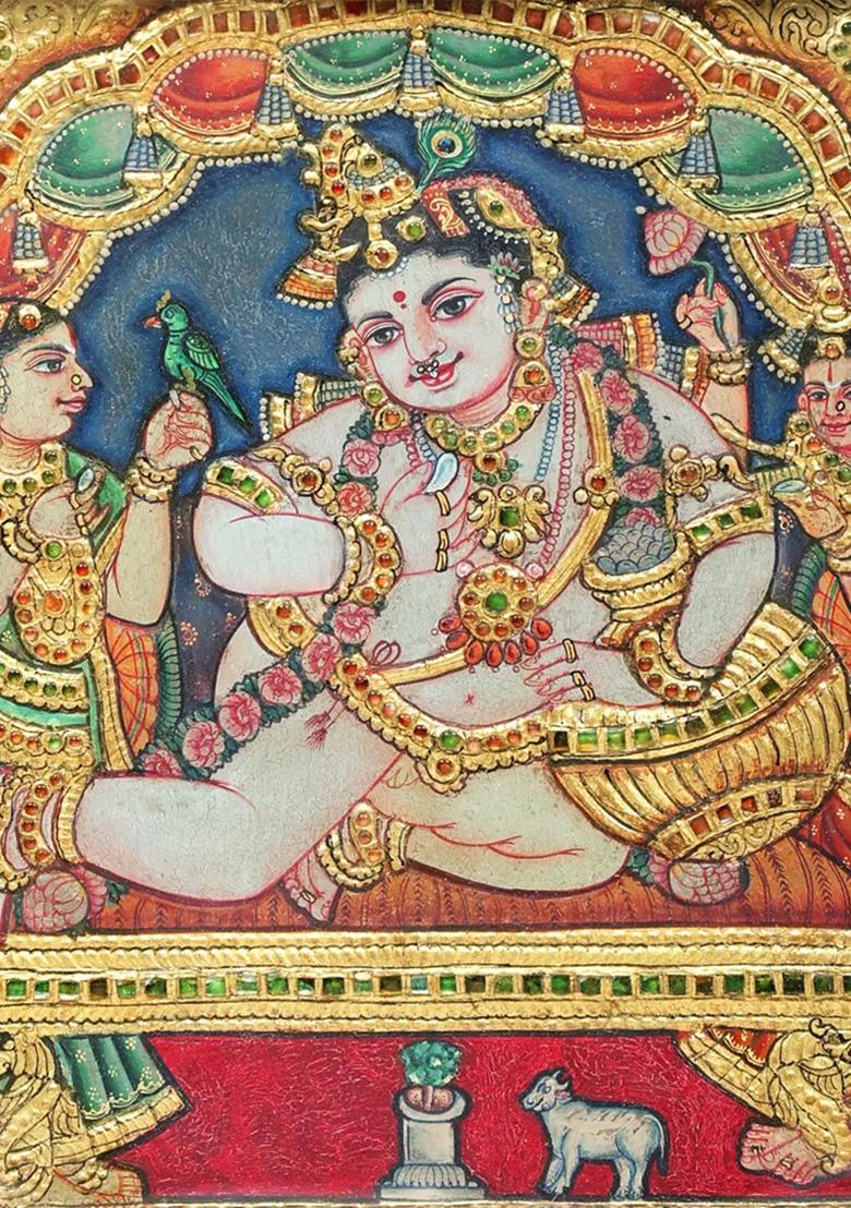 Navaneeta Krishna Tanjore Painting Artwork With 24K Gold