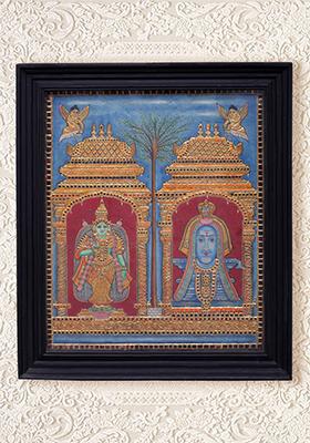 Large Bhagawan Shiva With Devi Parvati Tanjore Painting Divine Art With 24K Gold