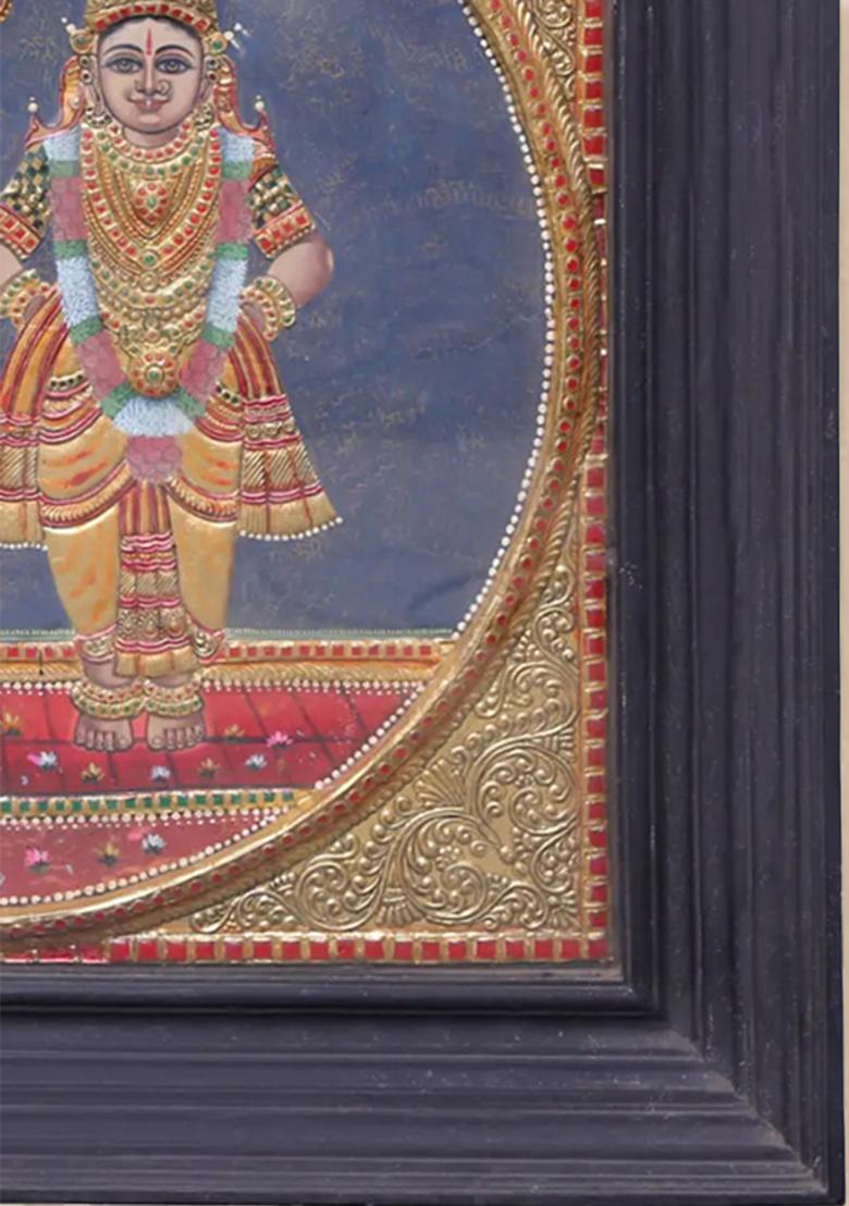Large Lord Vitthal Goddess Rukmini Tanjore Painting Art With 24K Gold