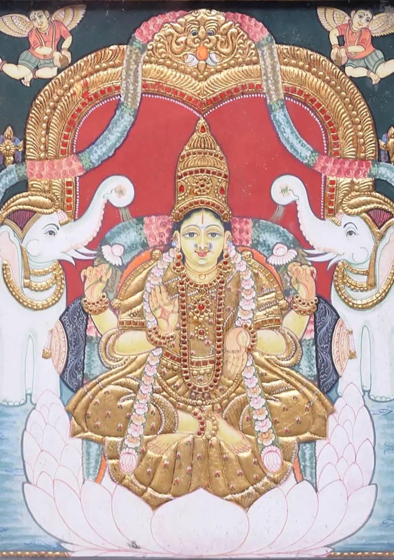Padmasana Gajalakshmi Tanjore Painting