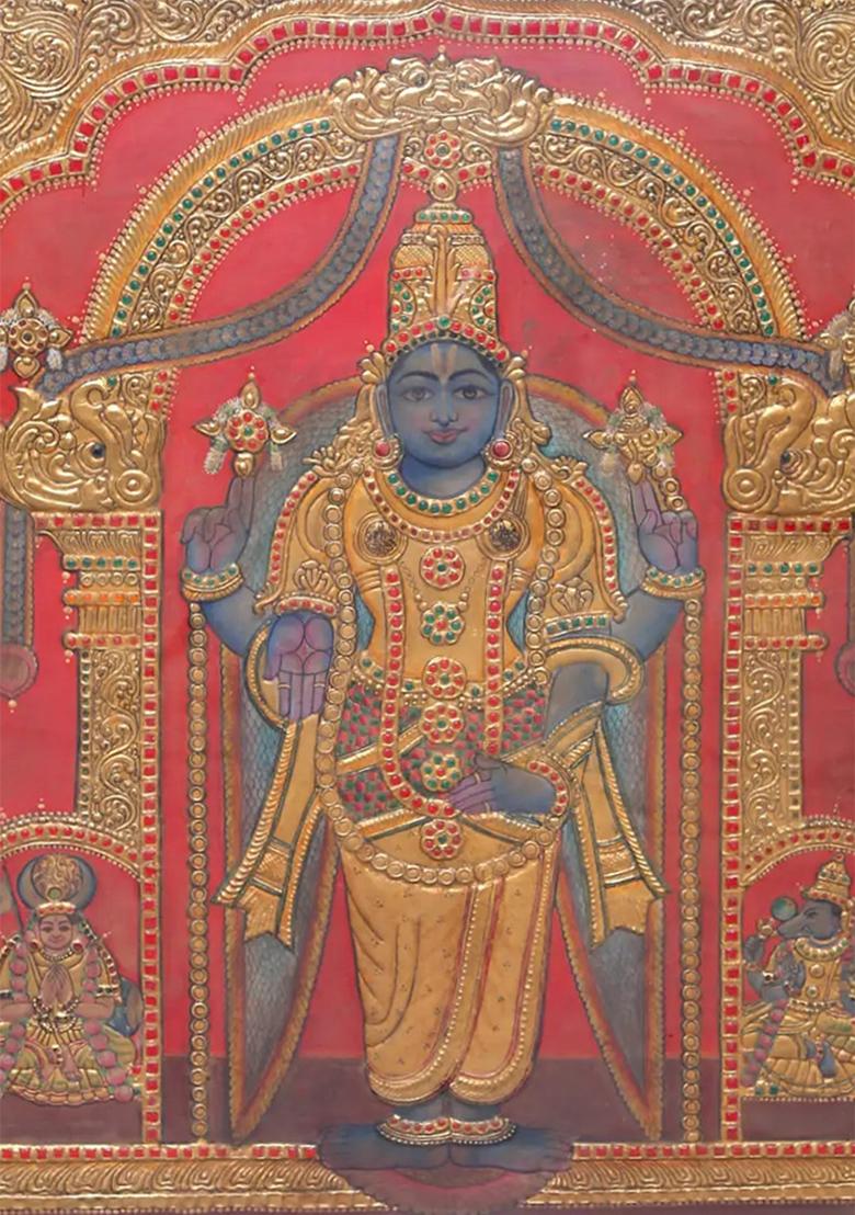 Large Standing Lord Vishnu Tanjore Painting