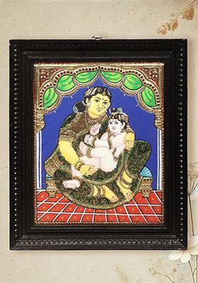 Maiya Yashoda With Bal Krishna Tanjore Painting 24K Gold