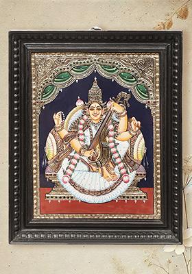 Devi Saraswati Tanjore Painting 24K Gold