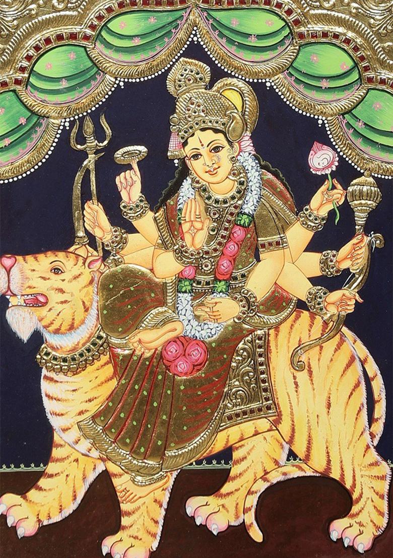 Ashtabhuja Goddess Durga Tanjore Painting