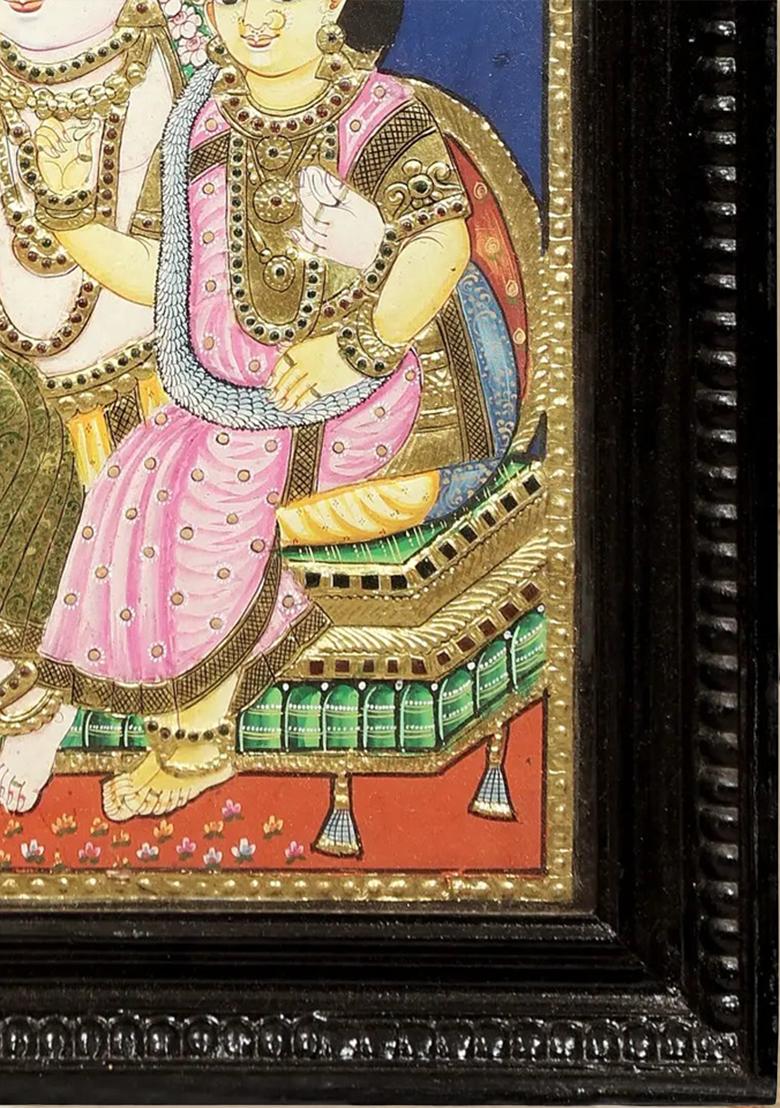 Satyabhama And Rukmini With Krishna Tanjore Painting