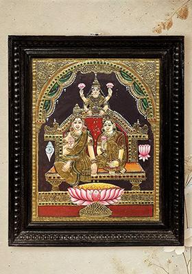 Lakshmi, Kubera, And Bhadra Tanjore Painting