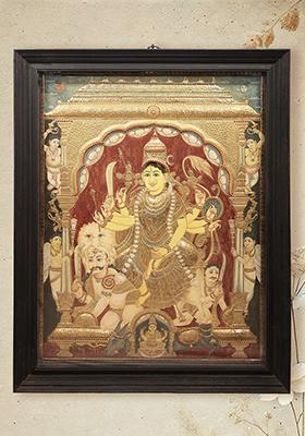 Majestic Goddess Durga Tanjore Painting