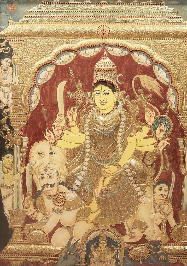 Majestic Goddess Durga Tanjore Painting