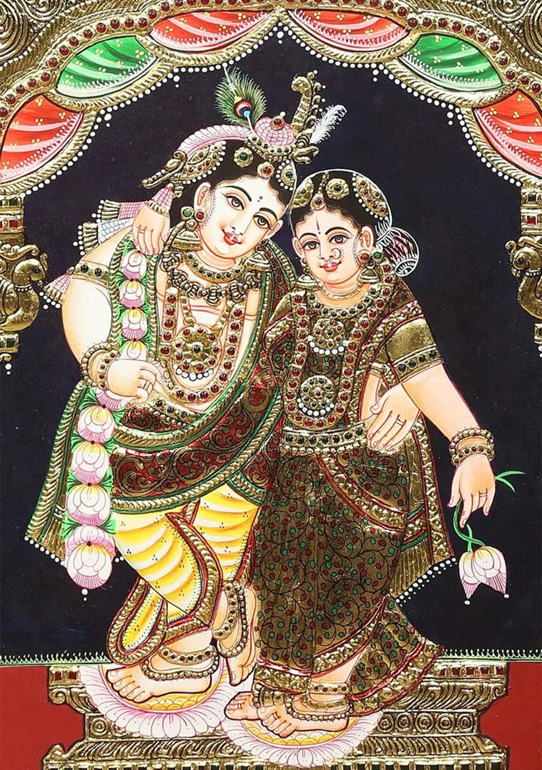 Eternal Love Of Radha Krishna Tanjore Painting