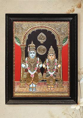 Sacred Lord Vitthal And Rukmini Tanjore Painting