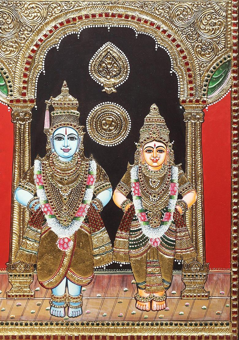 Sacred Lord Vitthal And Rukmini Tanjore Painting