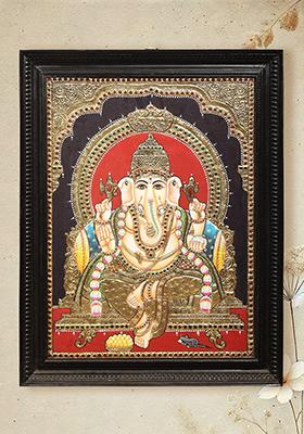 Divine Lord Ganesha Tanjore Painting