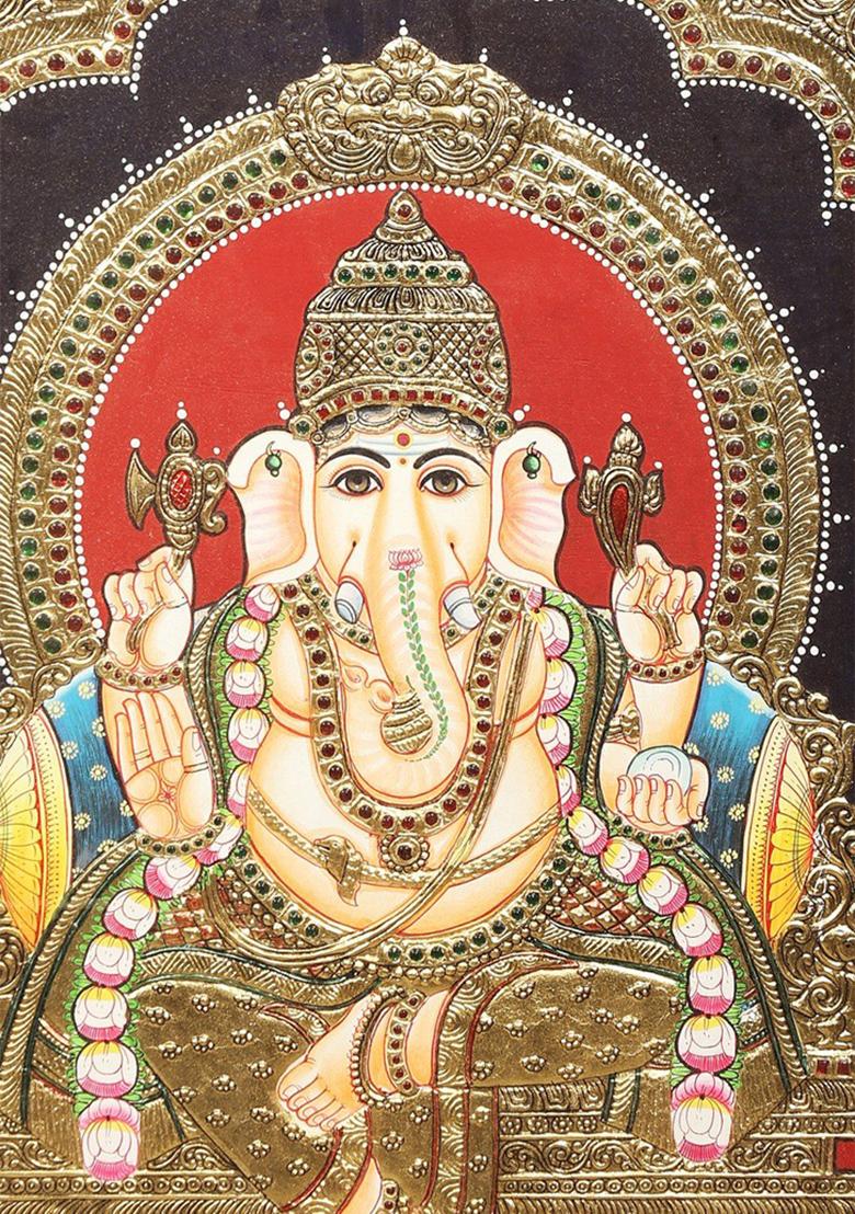 Divine Lord Ganesha Tanjore Painting