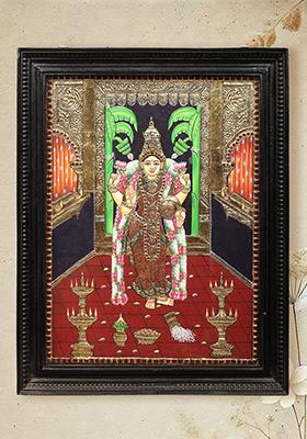 Graceful Standing Devi Lakshmi Tanjore Painting