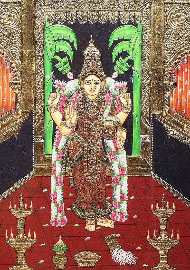 Graceful Standing Devi Lakshmi Tanjore Painting