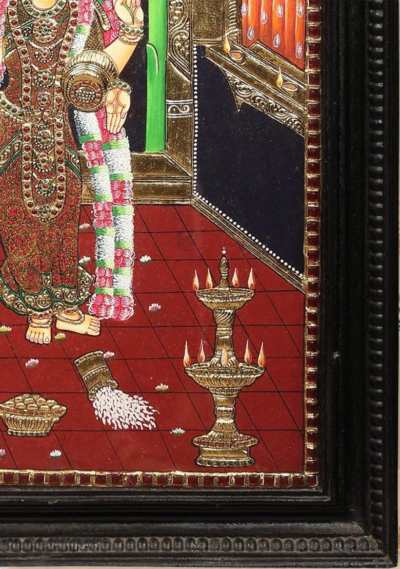 Graceful Standing Devi Lakshmi Tanjore Painting