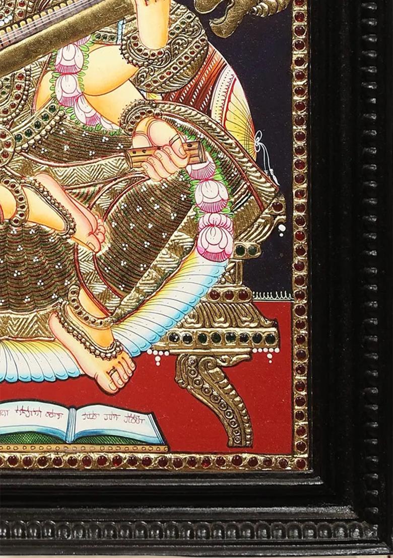 Elegant Goddess Saraswati Tanjore Painting