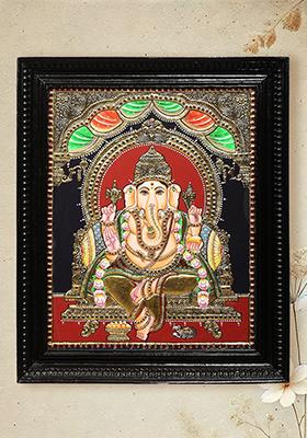Magnificent Lord Ganesha Tanjore Painting