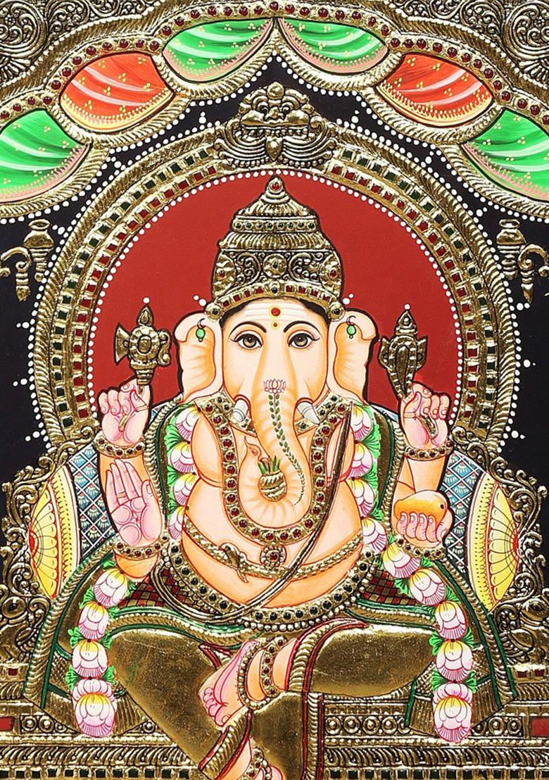 Magnificent Lord Ganesha Tanjore Painting