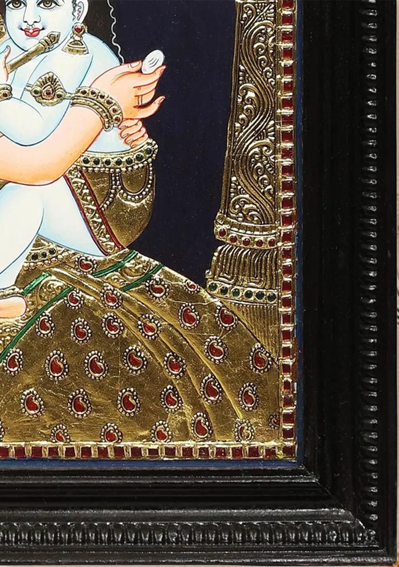 Heartwarming Maiya Yashoda With Baby Krishna Tanjore Painting