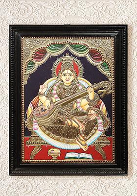 Elegant Devi Saraswati Tanjore Painting