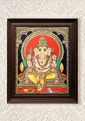 Divine Lord Ganesha Tanjore Painting
