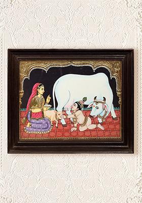 Divine Bond Bal Krishna With Maiya Yashoda Tanjore Painting