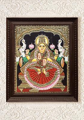 Abode Of Wealth Padmasana Gajalakshmi Tanjore Painting