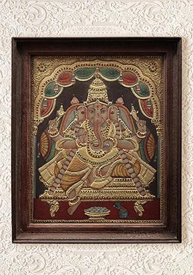 Graceful Blessings Lord Ganesha Tanjore Painting