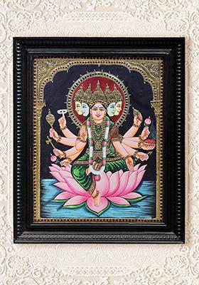 Divine Radiance Panchamukhi Goddess Gayatri Tanjore Painting