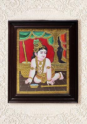 Makhan Chor Krishna Tanjore Painting 24K Gold