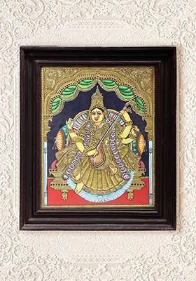 Goddess Saraswati Tanjore Painting 24K Gold