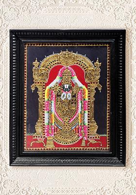 Lord Venkateshvara As Balaji Tanjore Painting 24K Gold