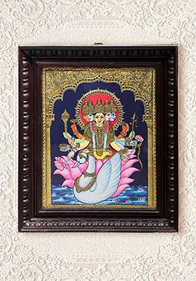 Goddess Gayatri Seated On Swan Tanjore Painting 24K Gold