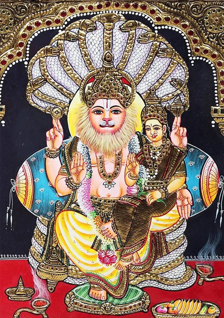 Lord Narasimha With Goddess Lakshmi Tanjore Painting