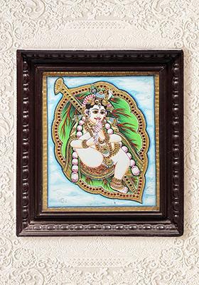 Vatapatra-Shayi Krishna Tanjore Painting 24K Gold